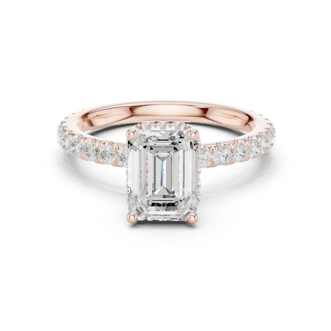 Emerald Cut Diamond Double Halo Pave Engagement Ring