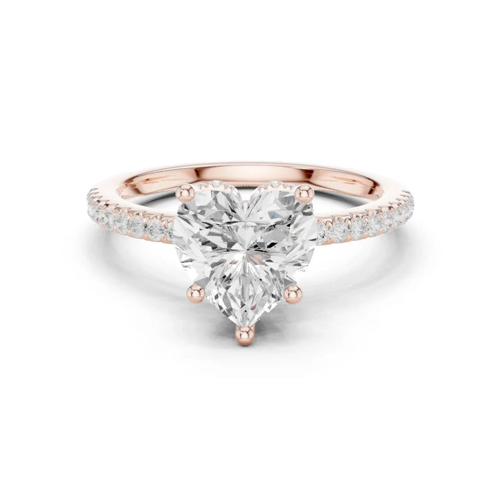 Hidden Halo Heart Cut Diamond Engagement Ring With Pave Band