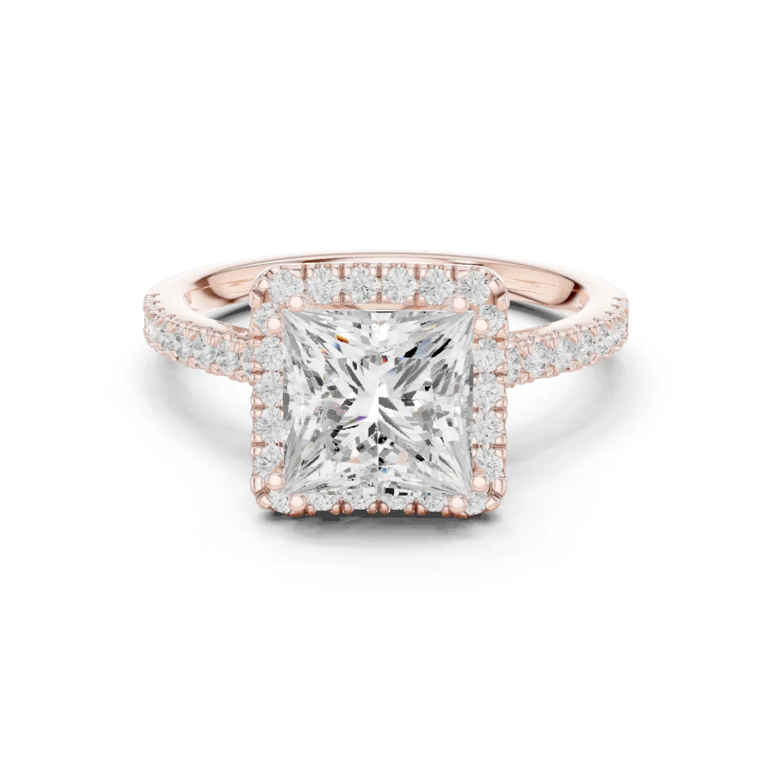 Princess Cut Diamond Halo Engagement Ring with Pave Band