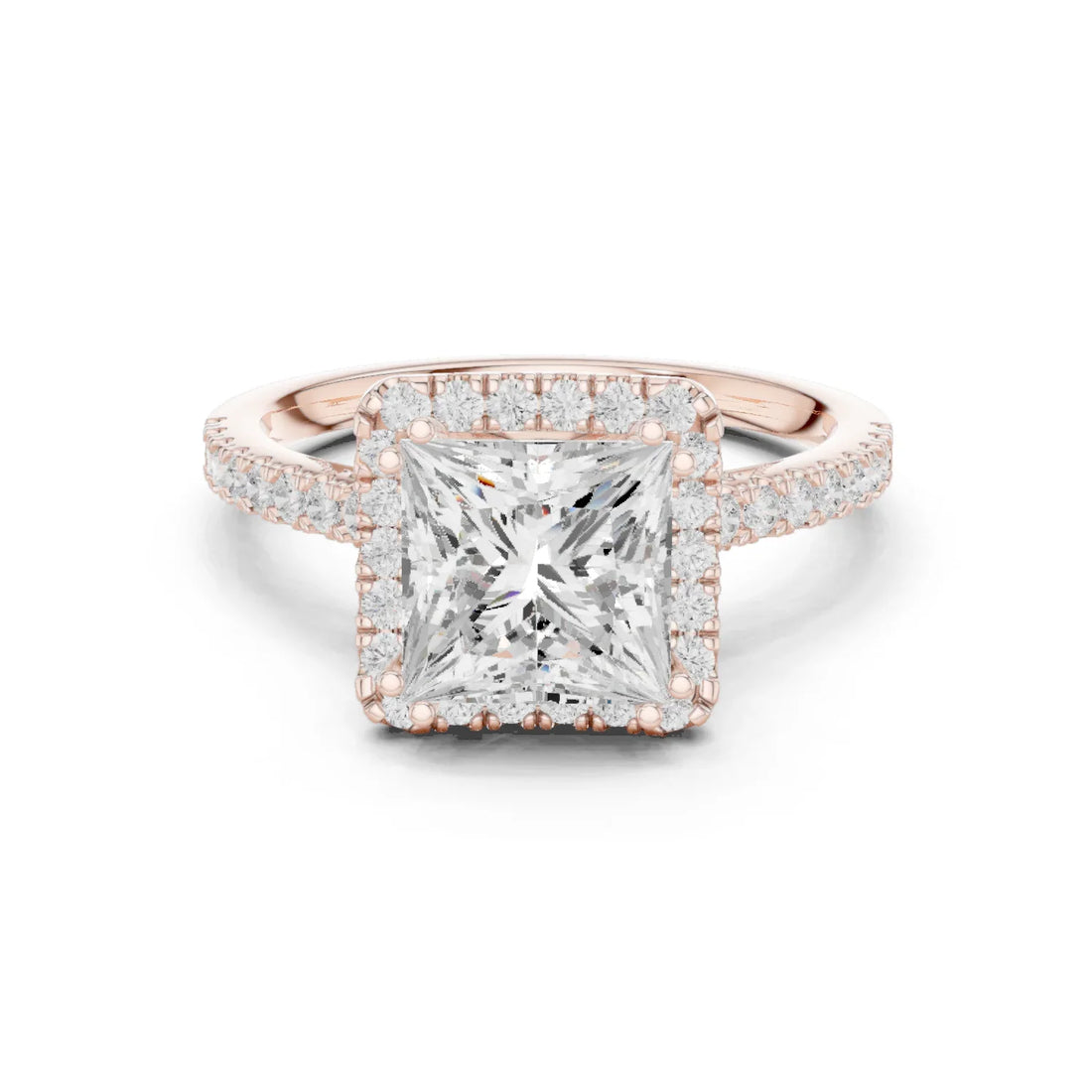 Princess Cut Diamond Halo Engagement Ring with Pave Band