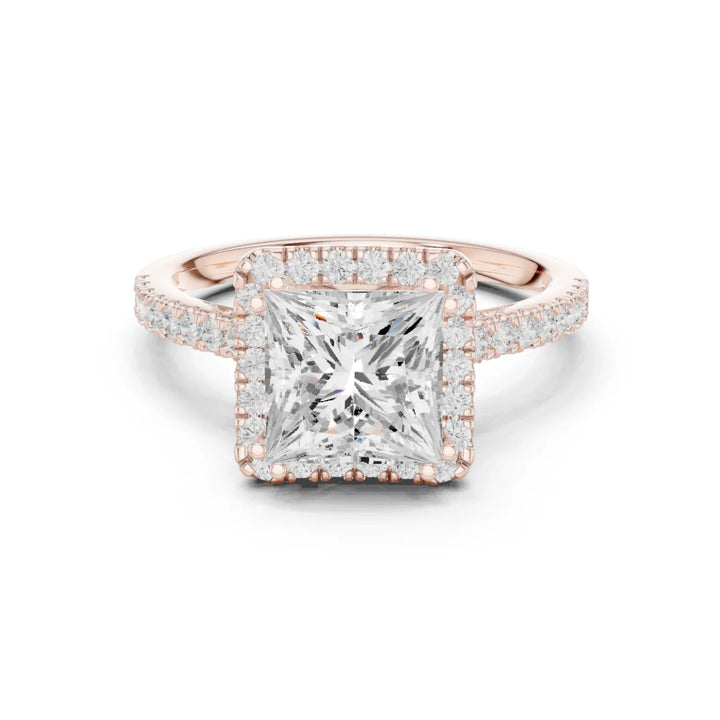Princess Cut Diamond Halo Engagement Ring with Pave Band