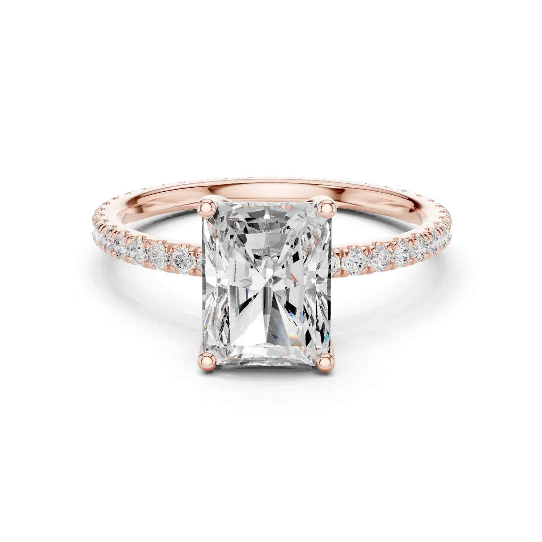 Radiant Shape Diamond Pave Band Engagement Ring