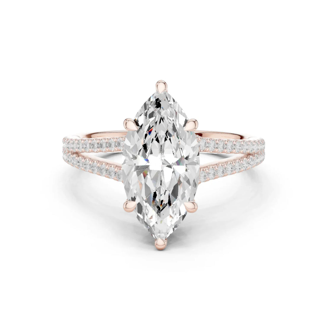 Marquise Cut Diamond Split Shank Engagement Ring with Pave Accents
