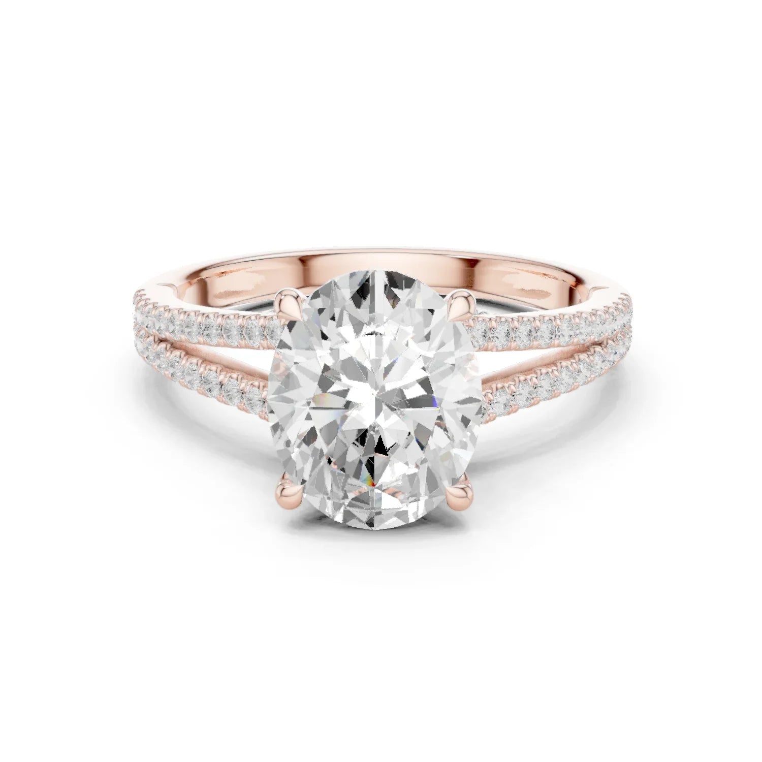 Oval Cut Diamond Split Shank Engagement Ring with Pave Accents