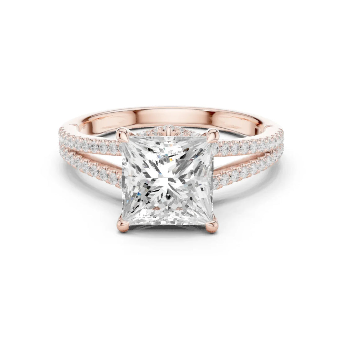 Princess Cut Diamond Split Shank Engagement Ring with Pave Accents