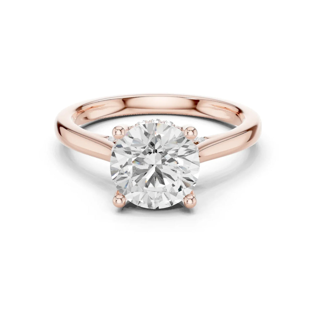 Round Cut Diamond Hidden Halo Engagement Ring With Cathedral Pave