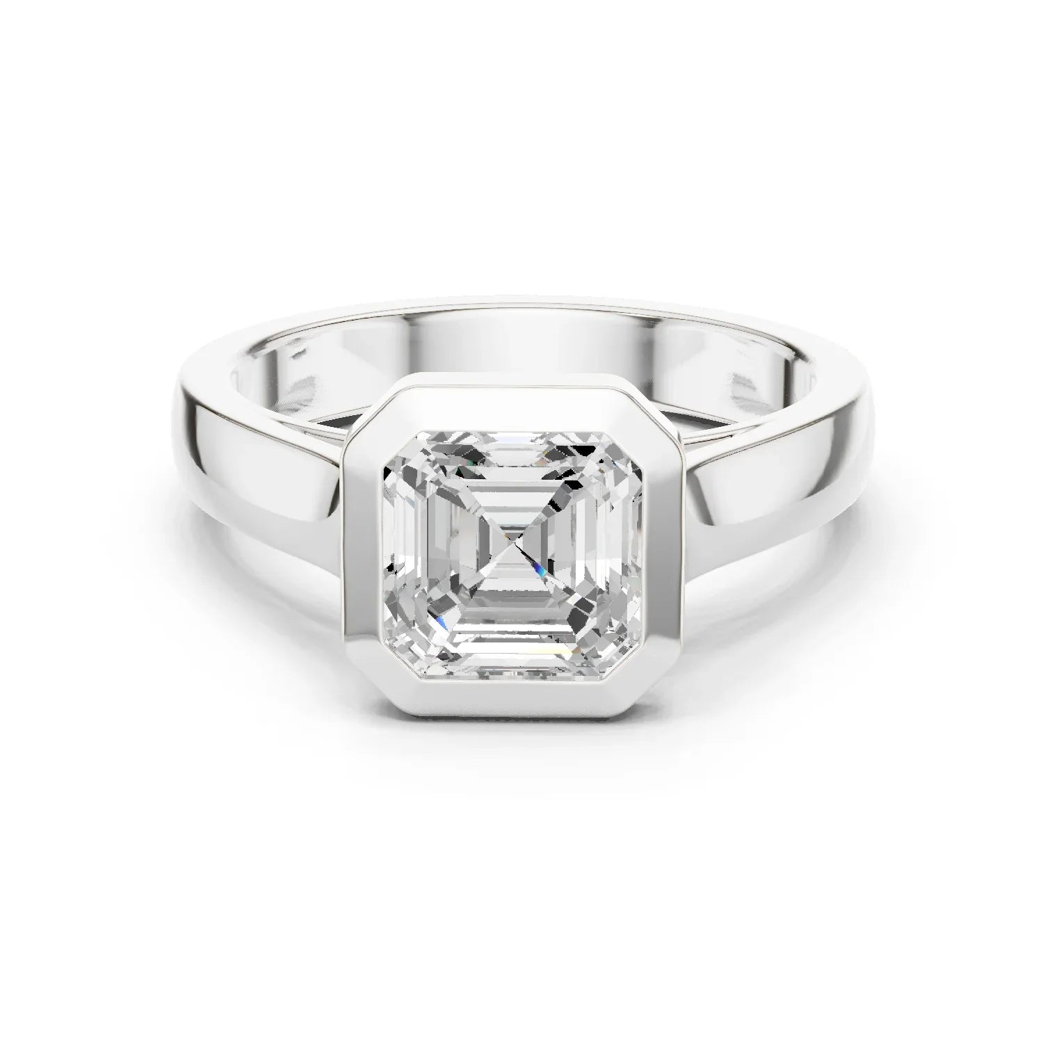 Asscher Cut Diamond Bezel Solitaire Engagement Ring