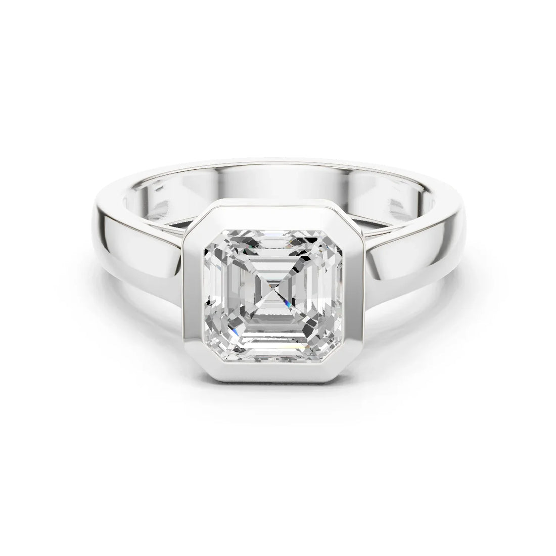 Asscher Cut Diamond Bezel Solitaire Engagement Ring