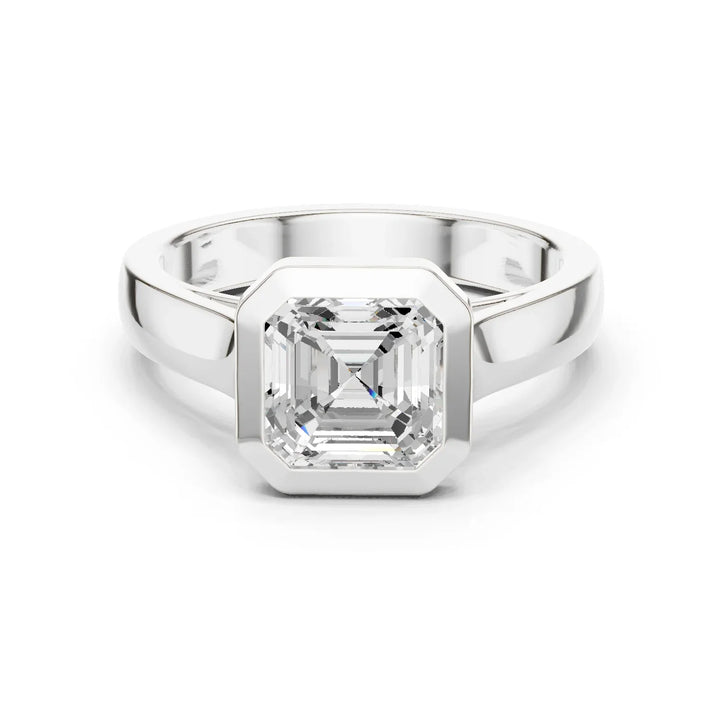 Asscher Cut Diamond Bezel Solitaire Engagement Ring