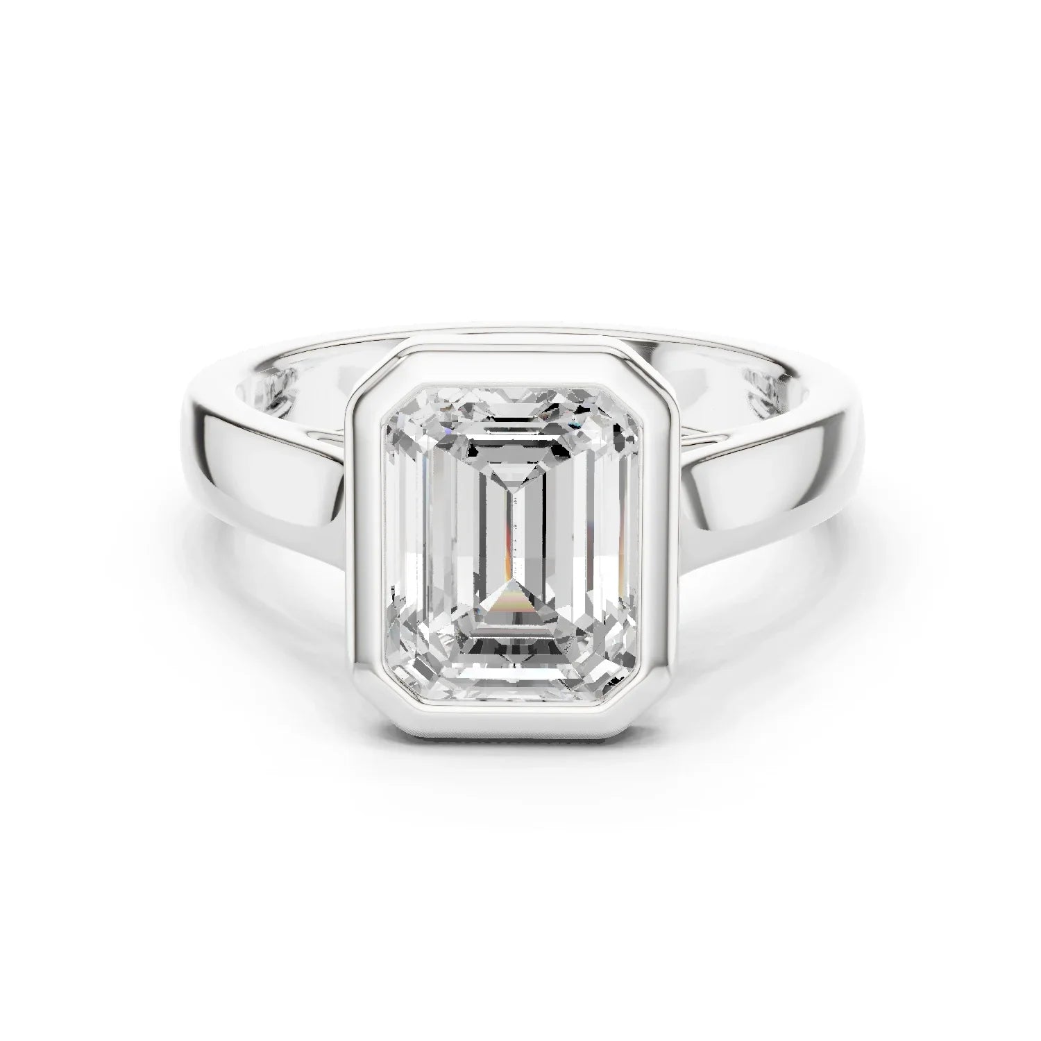 Emerald Cut Diamond Bezel Solitaire Engagement Ring