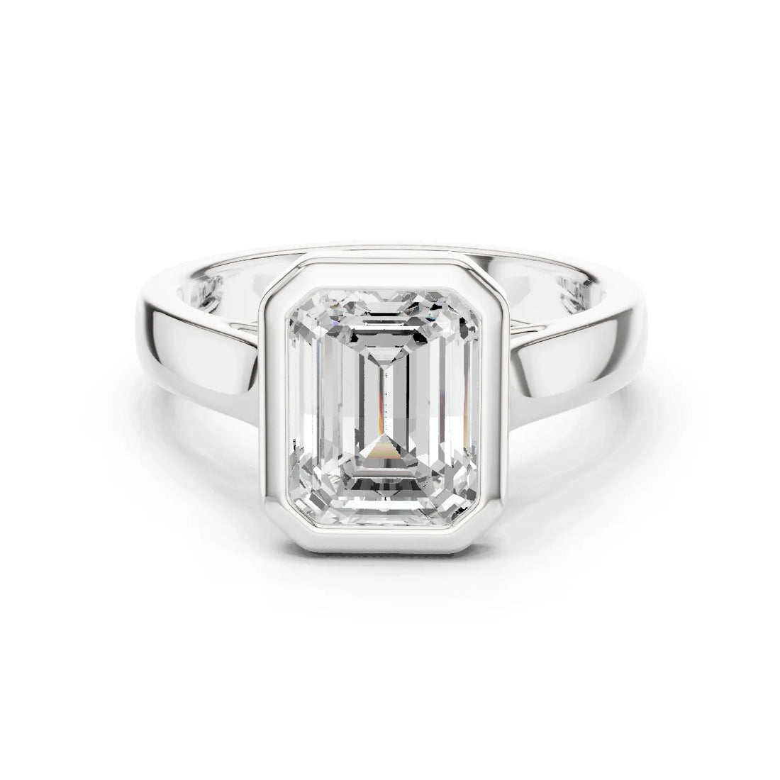 Emerald Cut Diamond Bezel Solitaire Engagement Ring