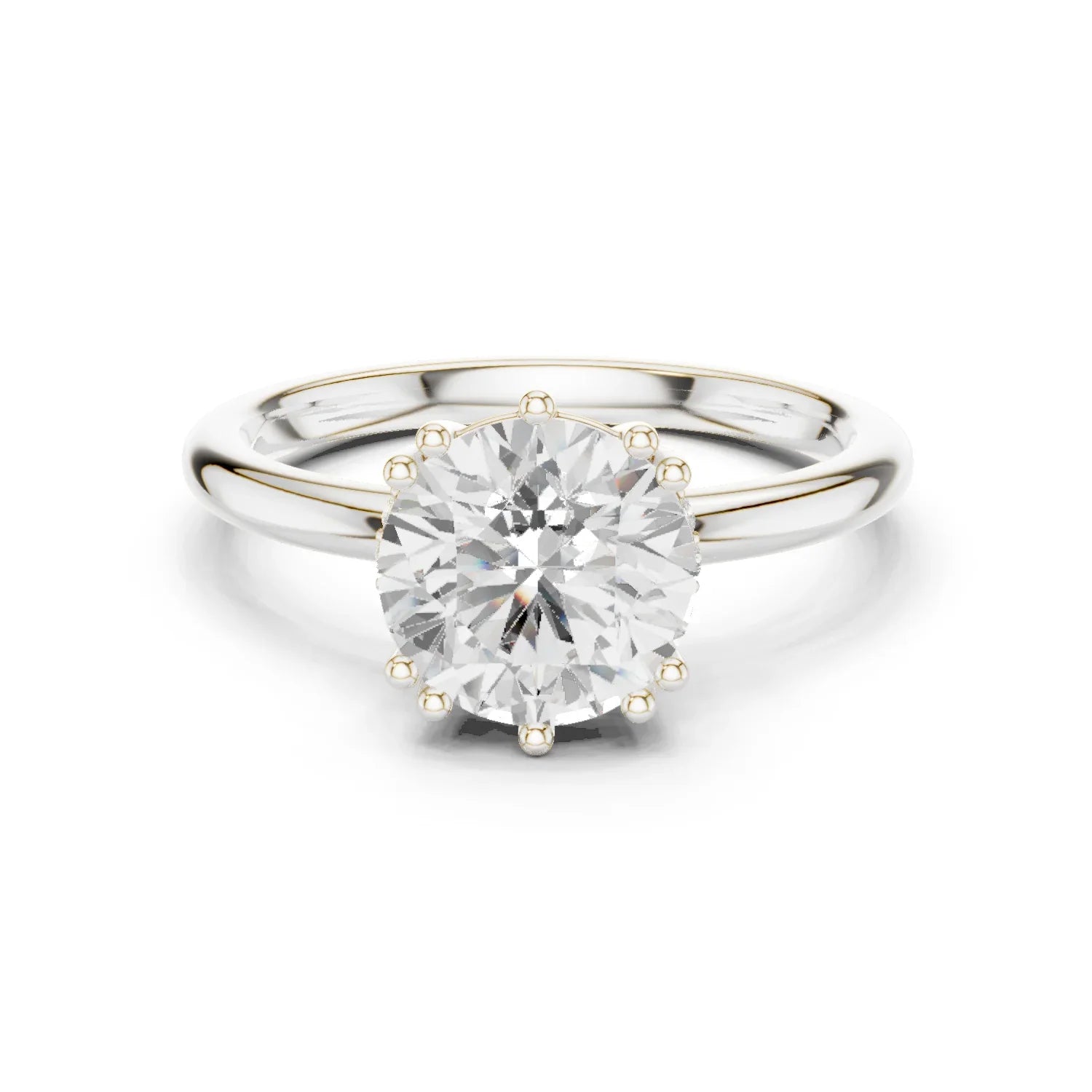Round Cut Diamond Solitaire Engagement Ring with Hidden Accent Diamonds