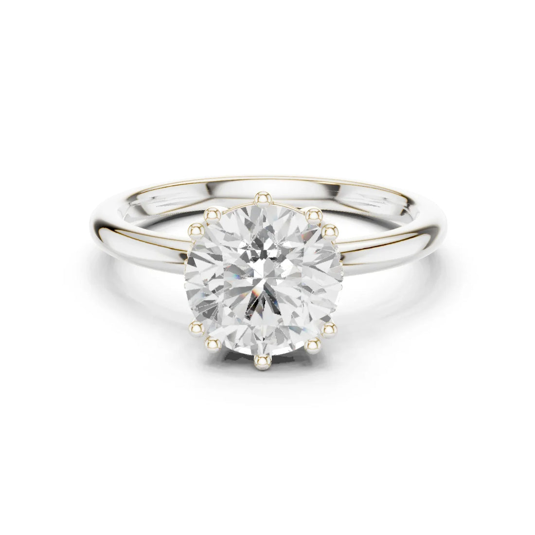 Round Cut Diamond Solitaire Engagement Ring with Hidden Accent Diamonds