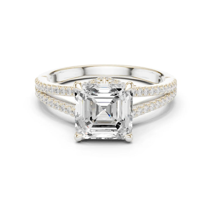 Asscher Cut Diamond Split Shank Engagement Ring with Pave Accents