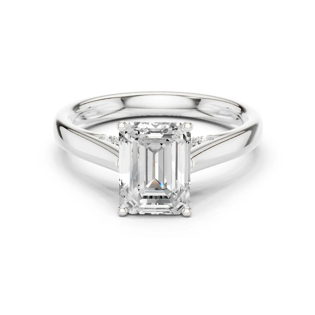Emerald Cut Diamond Cathedral Pave Engagement Ring
