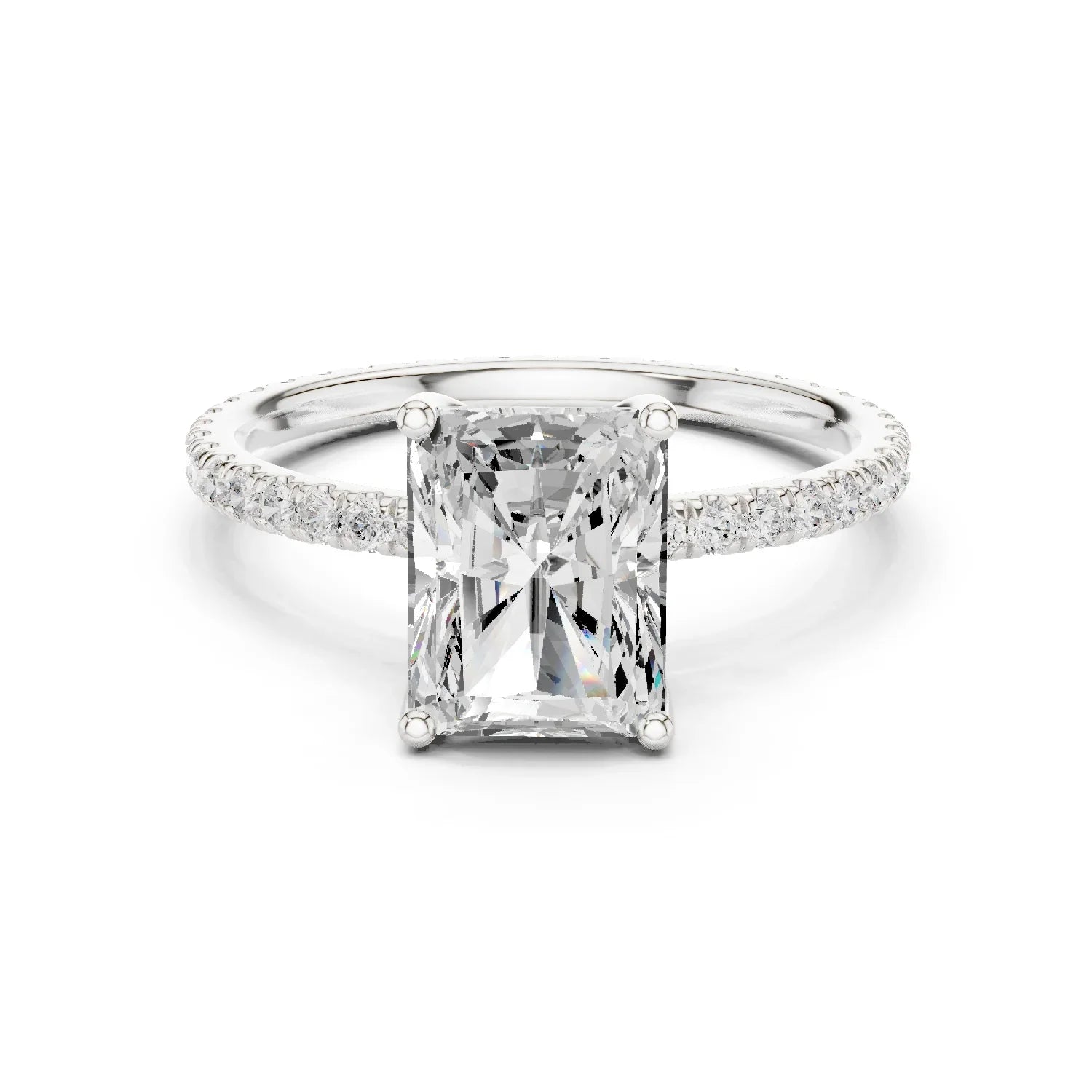 Radiant Shape Diamond Pave Band Engagement Ring