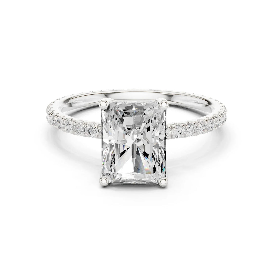 Radiant Shape Diamond Pave Band Engagement Ring