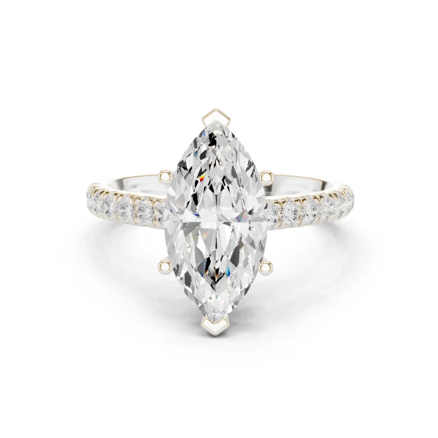 Marquise Cut Diamond Hidden Halo Engagement Ring with Pave Band