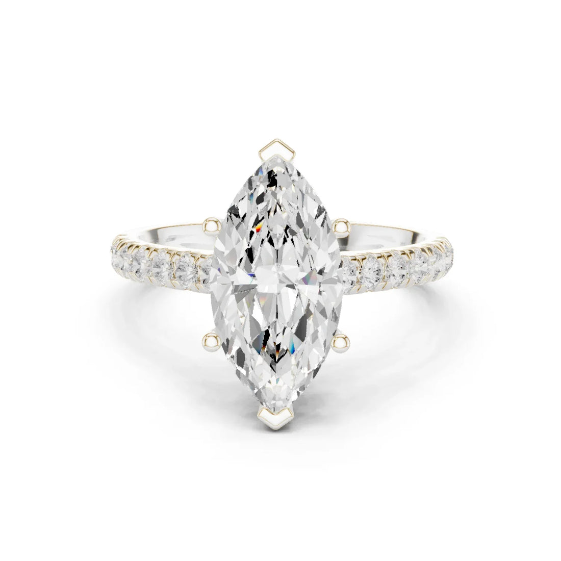 Marquise Cut Diamond Hidden Halo Engagement Ring with Pave Band