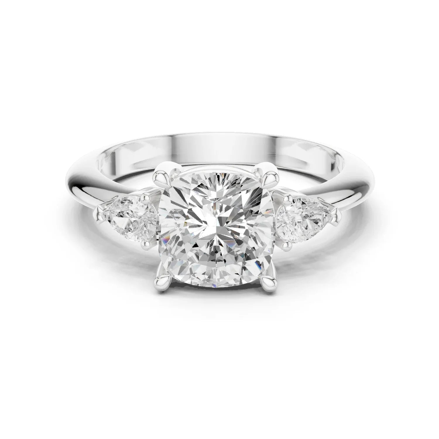 Cushion Diamond Solitaire Engagement Ring with Hidden Side Accent