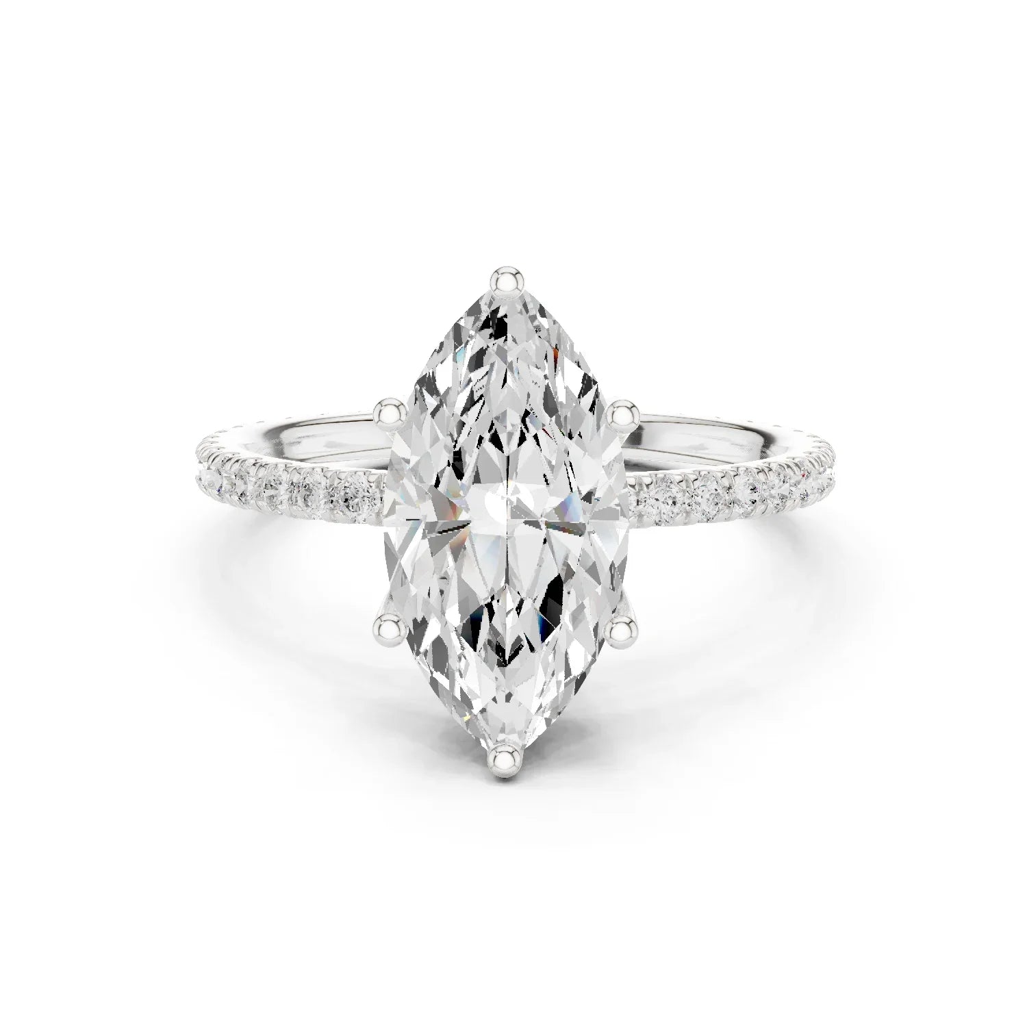 Marquise Shape Diamond Pave Band Engagement Ring