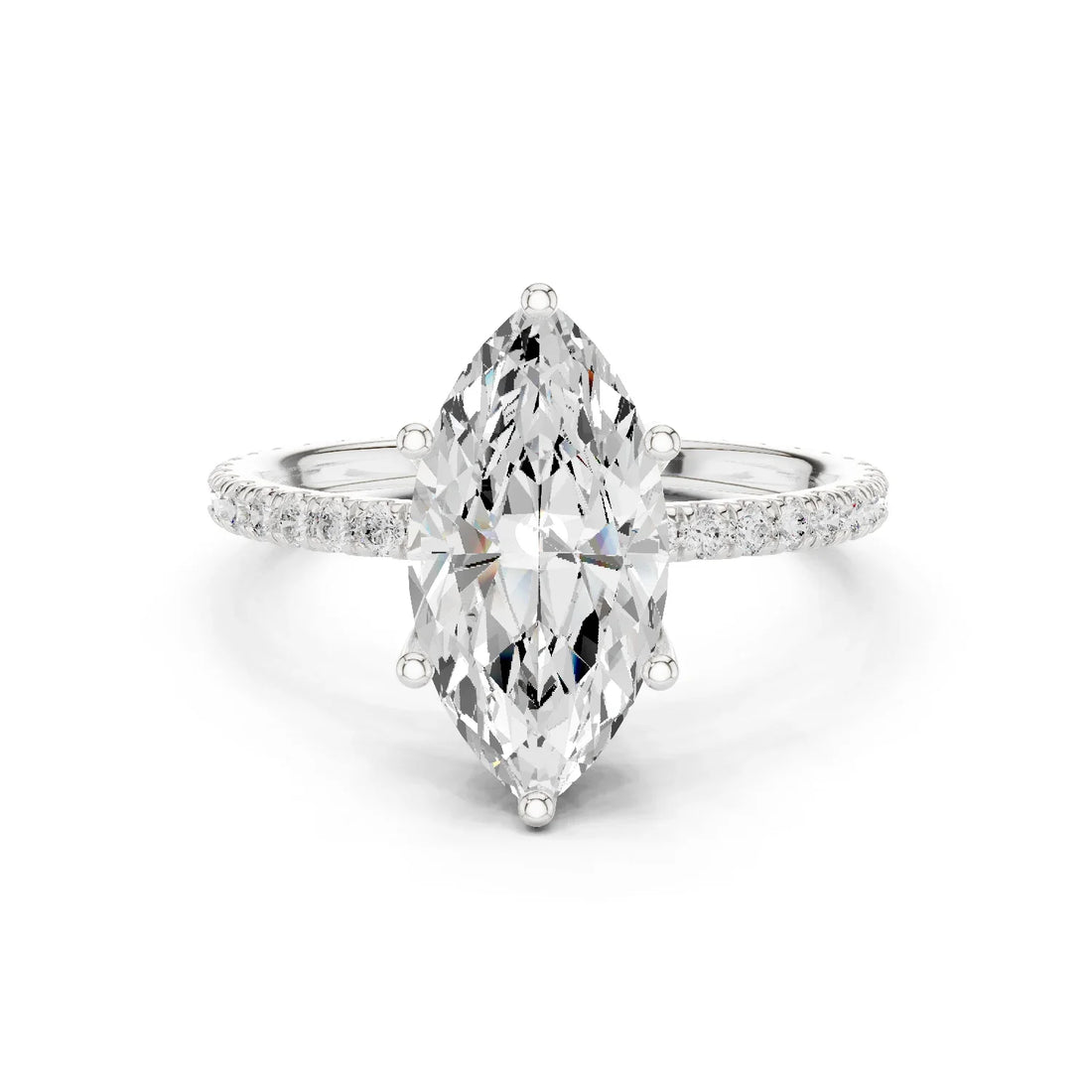 Marquise Shape Diamond Pave Band Engagement Ring