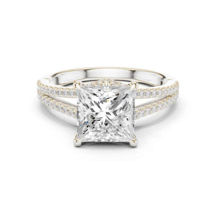 Princess Cut Diamond Split Shank Engagement Ring with Pave Accents