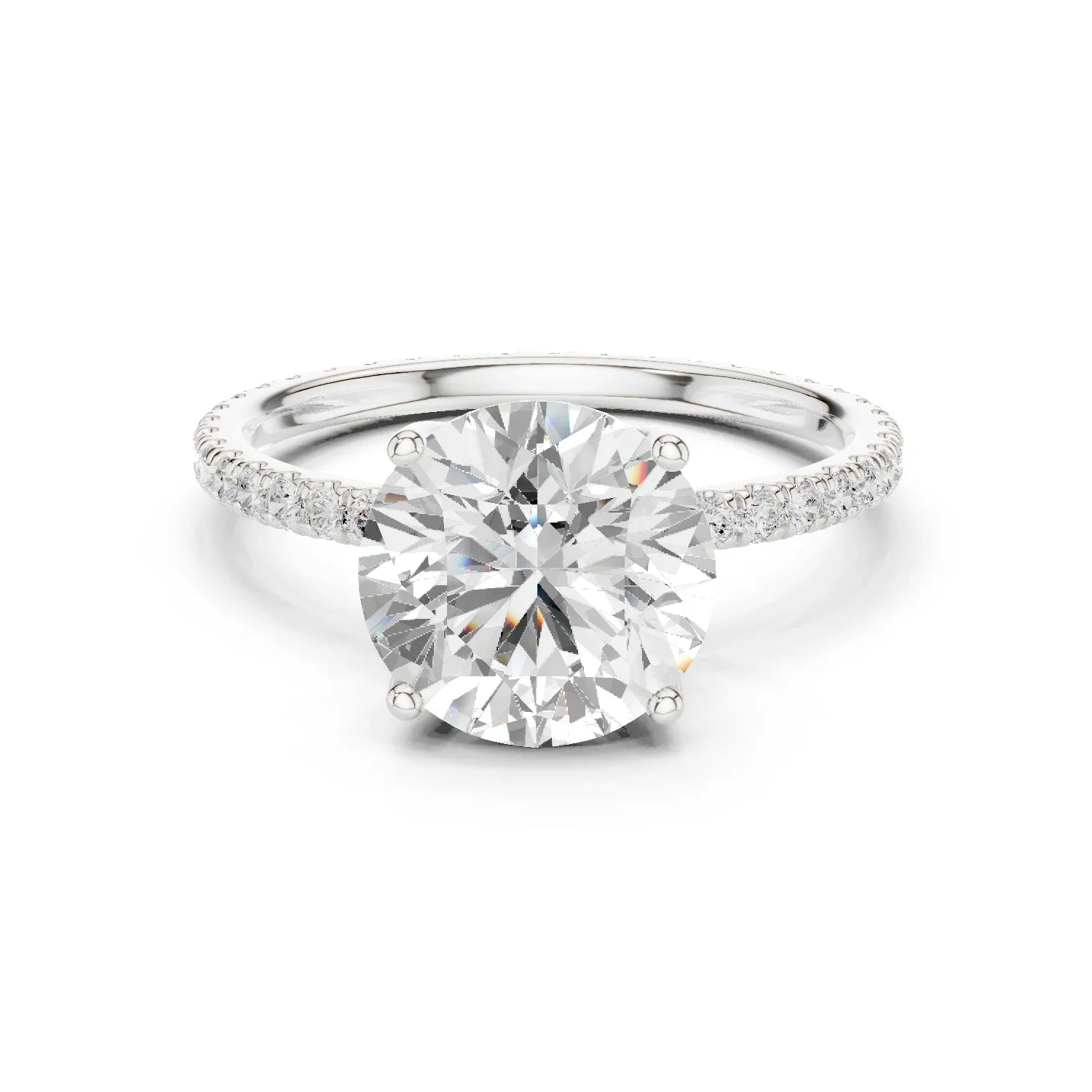 Round Shape Diamond Pave Band Engagement Ring