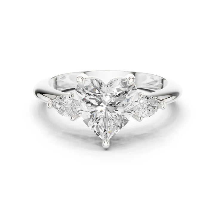 Heart Diamond Solitaire Engagement Ring with Hidden Side Accent
