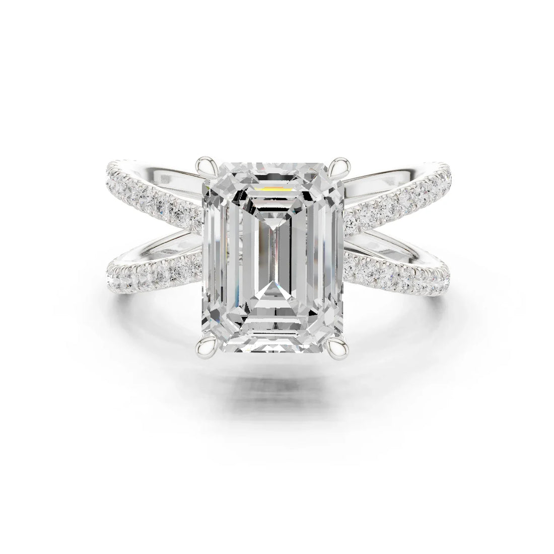 Emerald Cut Diamond Split Shank Engagement Ring