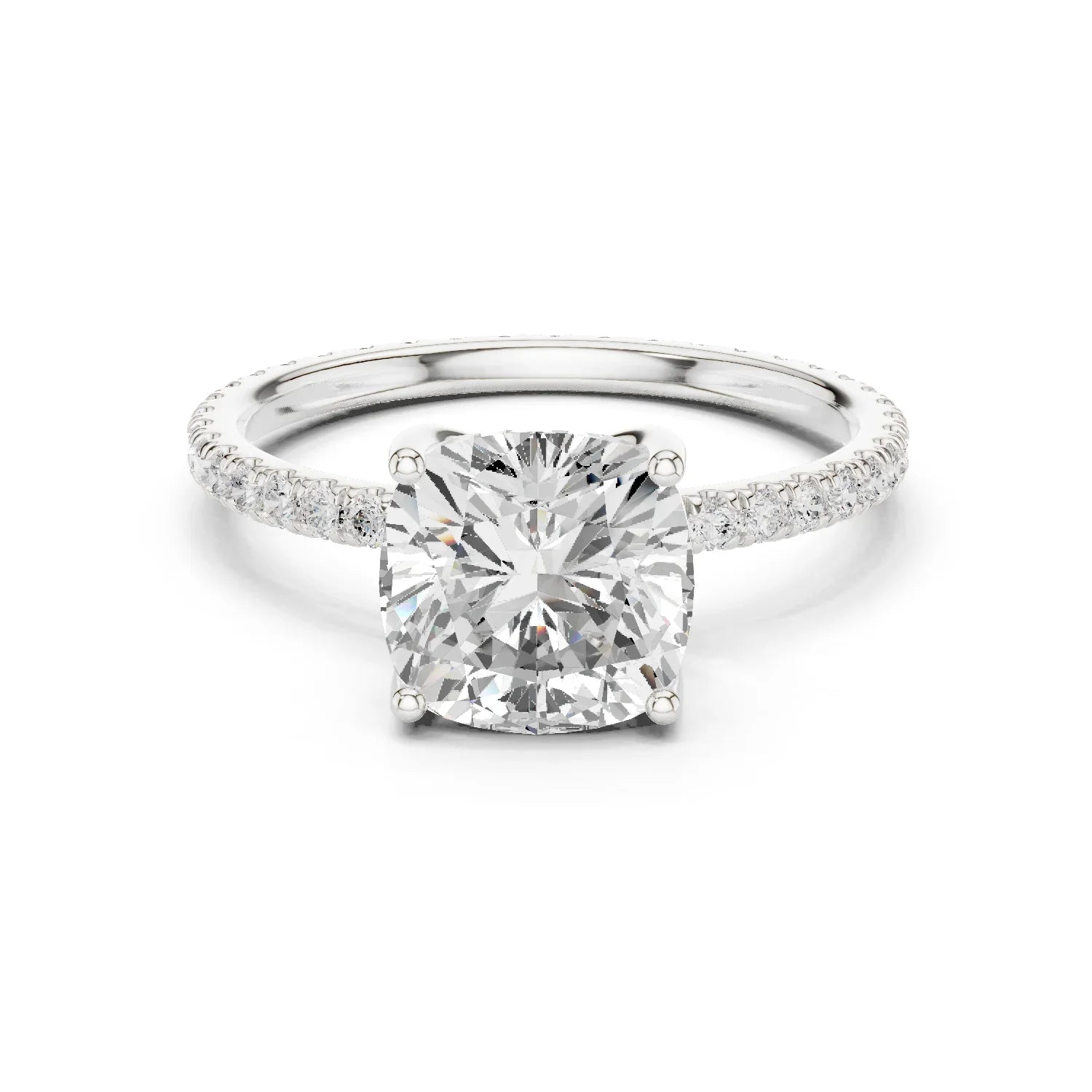Cushion Shape Diamond Pave Band Engagement Ring