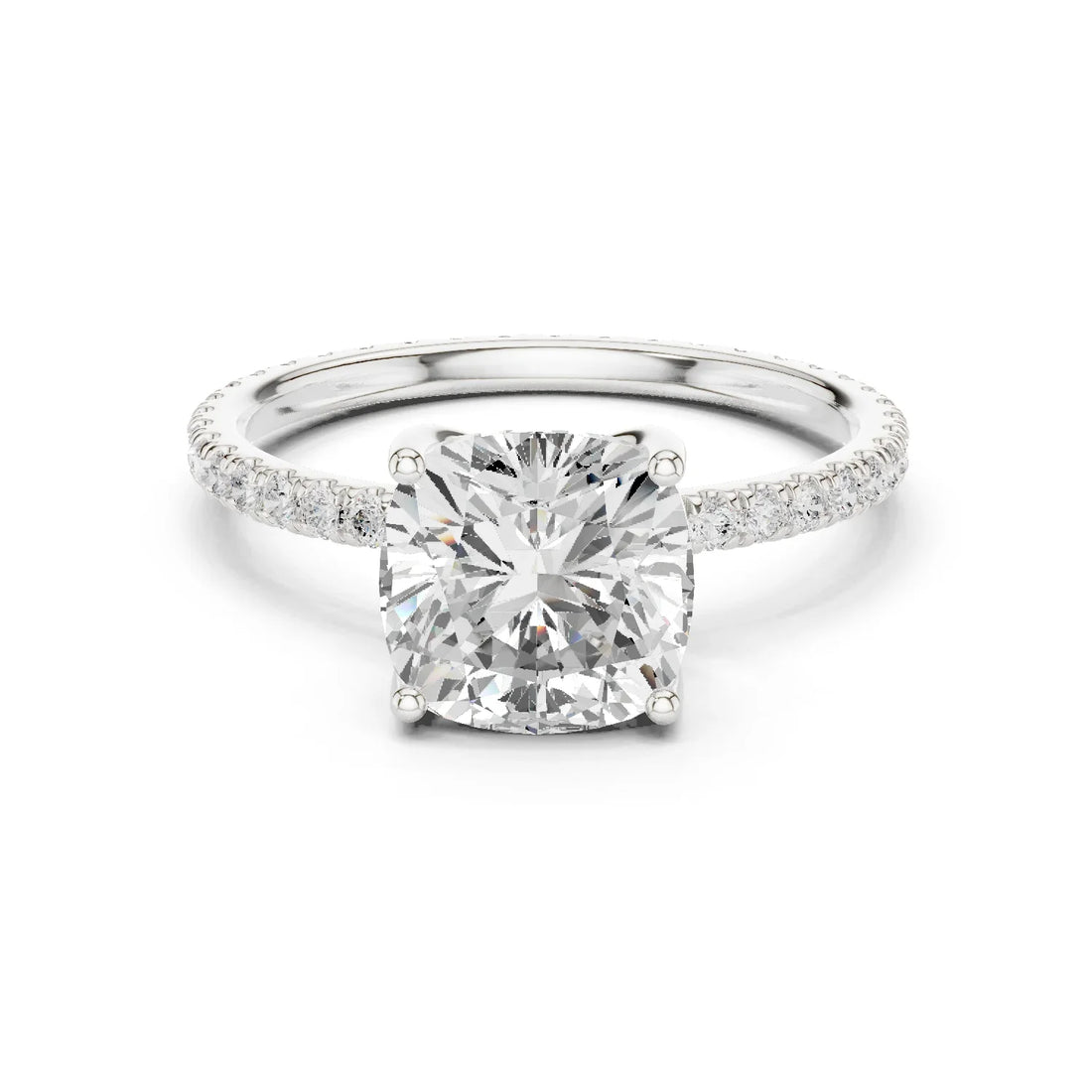 Cushion Shape Diamond Pave Band Engagement Ring
