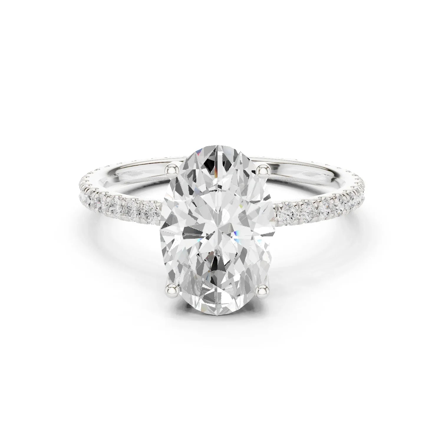Oval Shape Diamond Pave Band Engagement Ring
