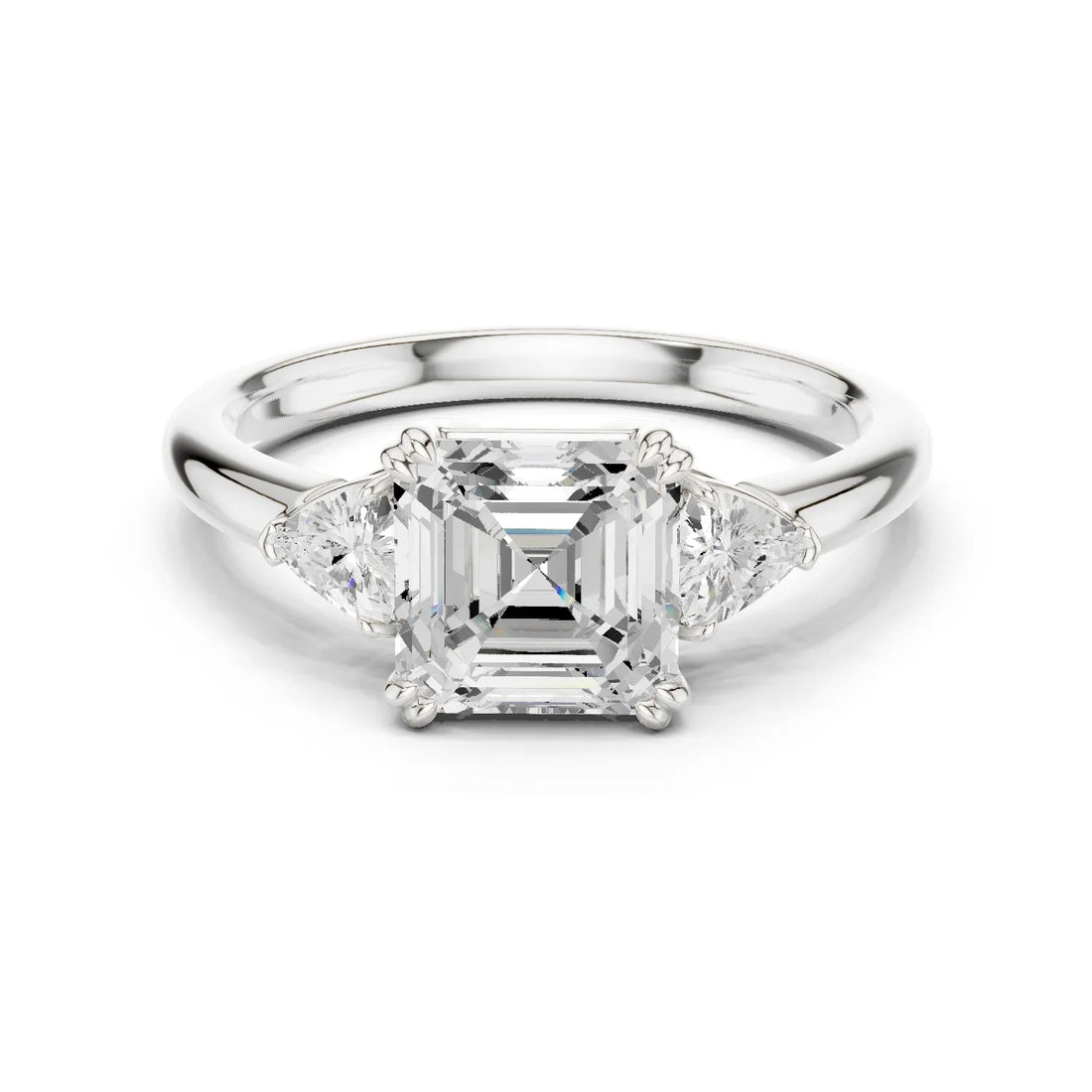 Asscher Diamond Three Stone Engagement Ring