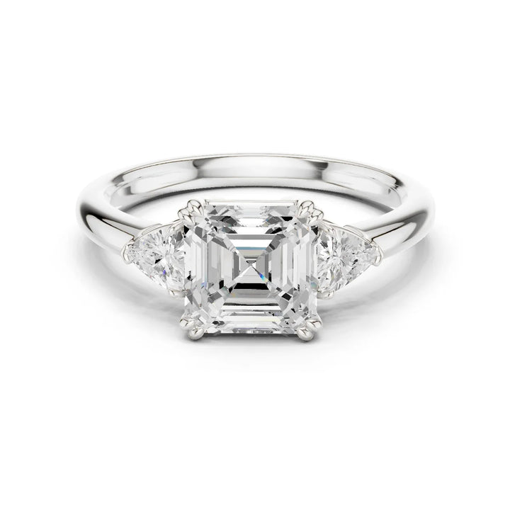 Asscher Diamond Three Stone Engagement Ring