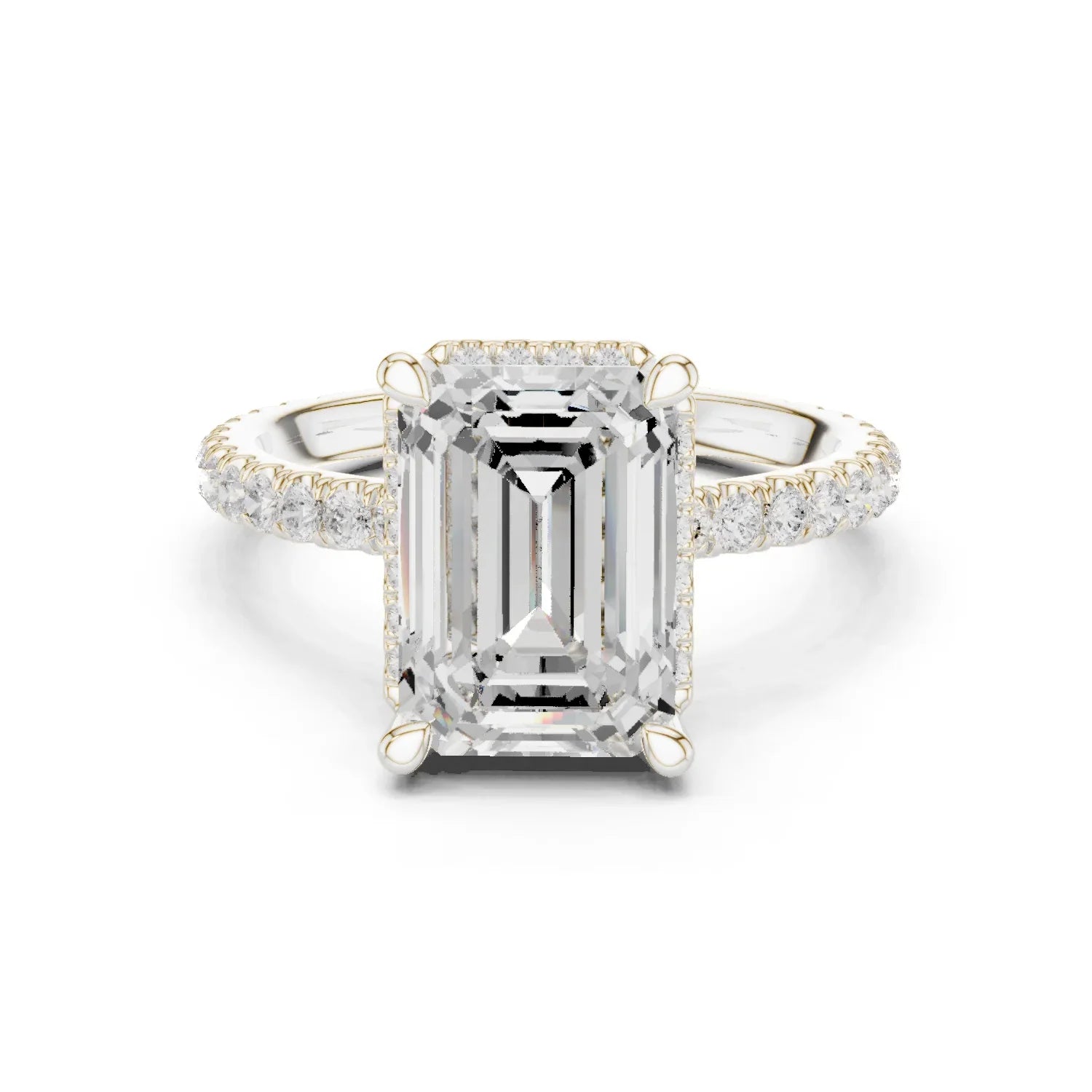 Emerald Diamond Hidden Halo Engagement Ring
