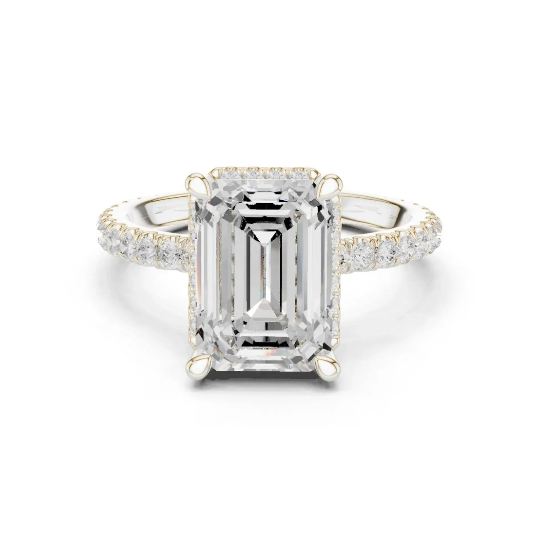 Emerald Diamond Hidden Halo Engagement Ring