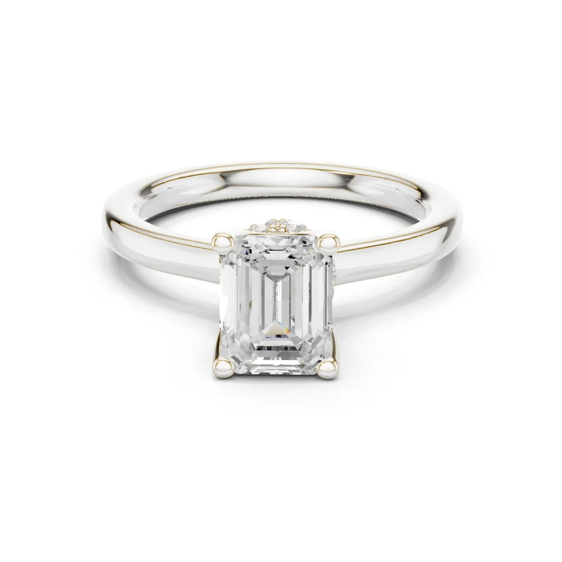 Emerald Shape Diamond Hidden Halo Engagement Ring