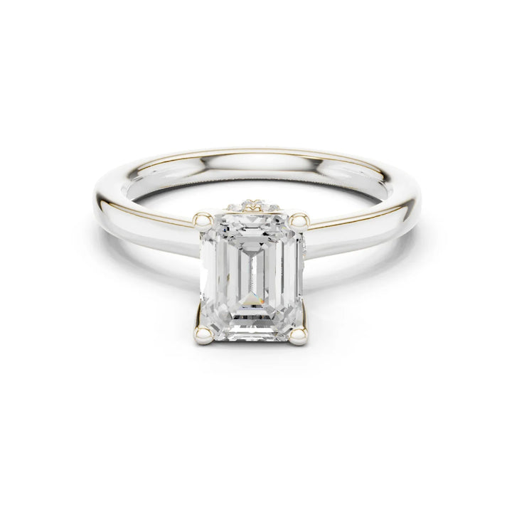 Emerald Shape Diamond Hidden Halo Engagement Ring