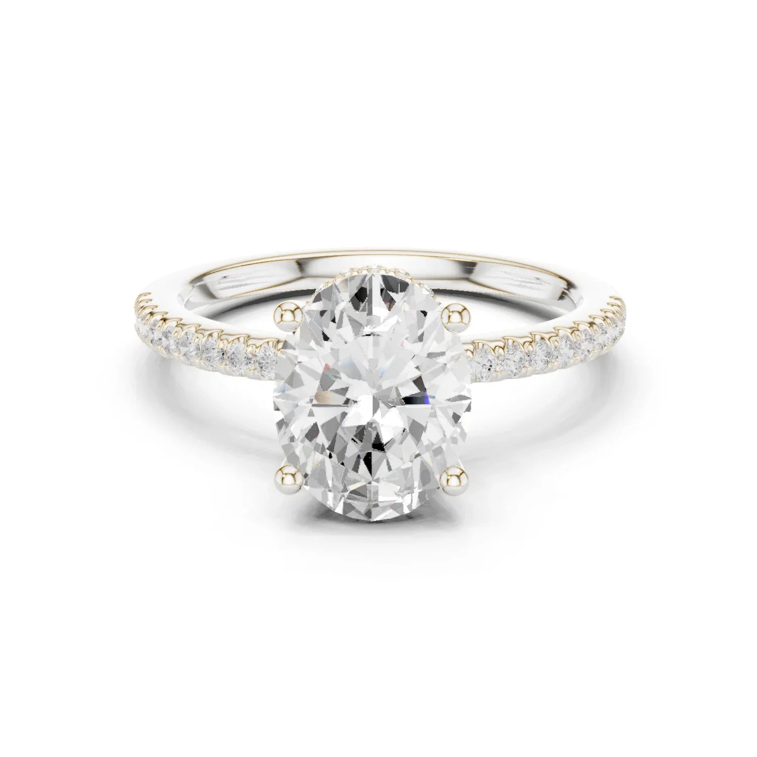 Hidden Halo Oval Cut Diamond Engagement Ring With Pave Band