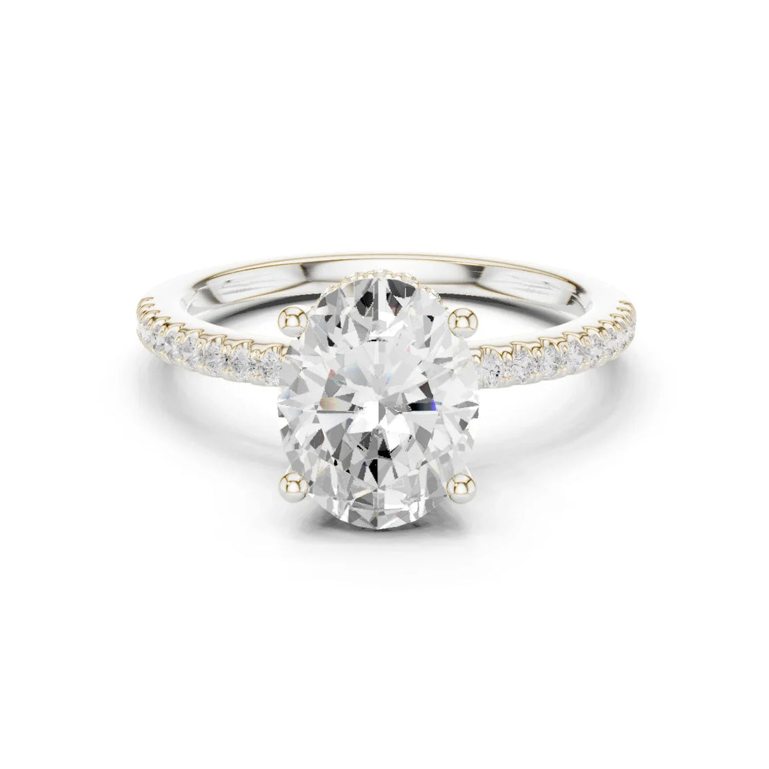 Hidden Halo Oval Cut Diamond Engagement Ring With Pave Band