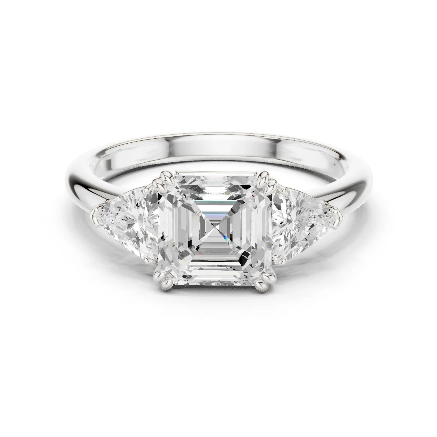 Square Emerald Cut Diamond Three Stone Engagement Ring