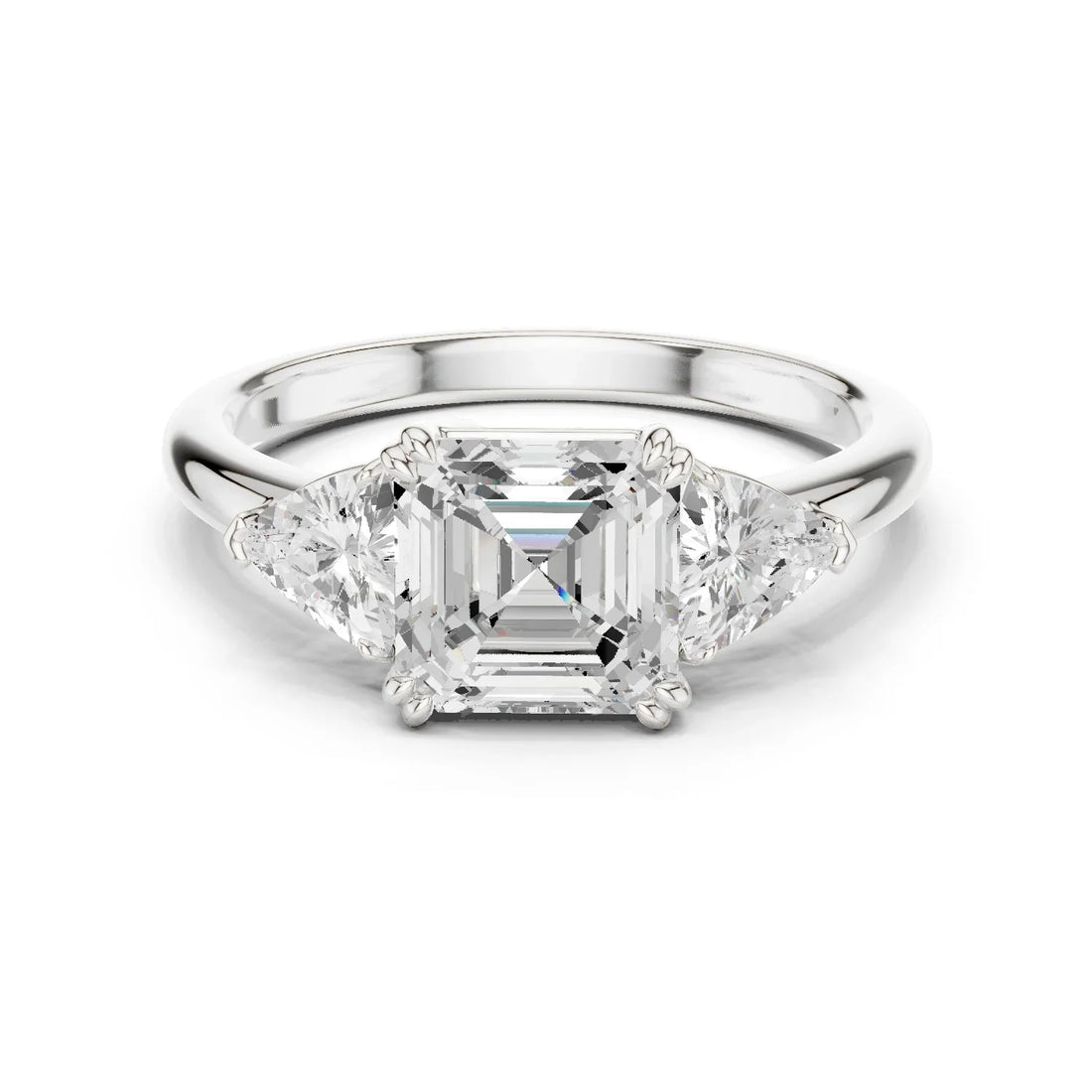 Square Emerald Cut Diamond Three Stone Engagement Ring