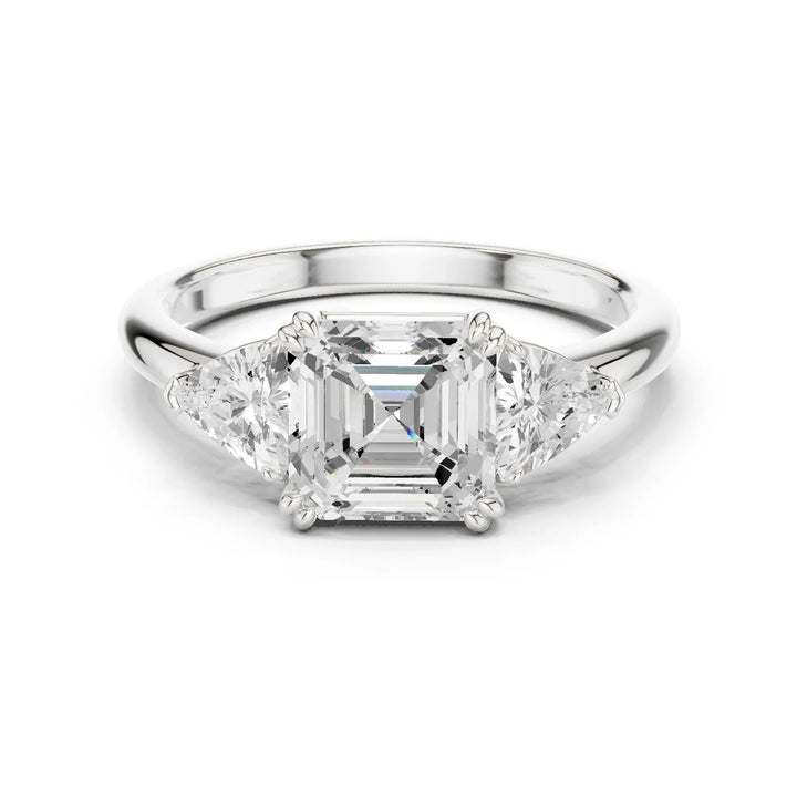 Square Emerald Cut Diamond Three Stone Engagement Ring