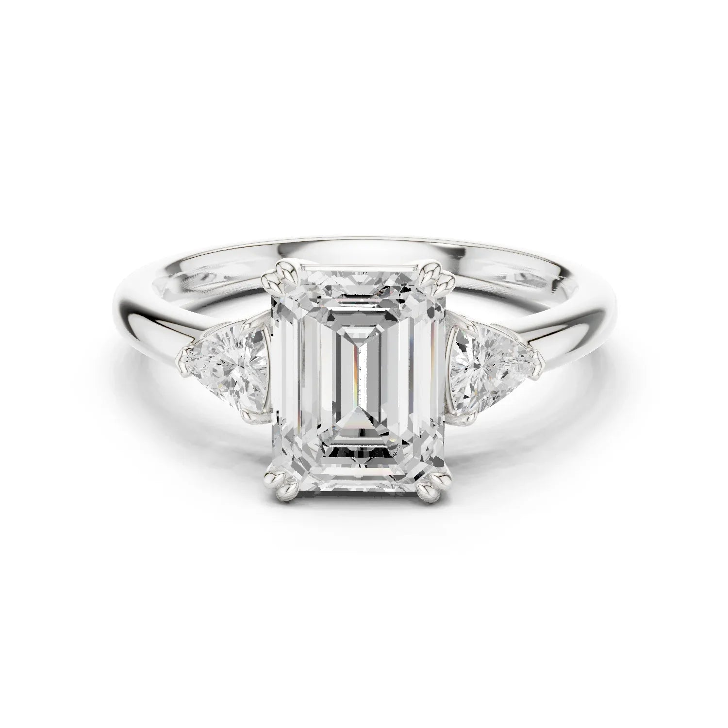 Emerald Diamond Three Stone Engagement Ring