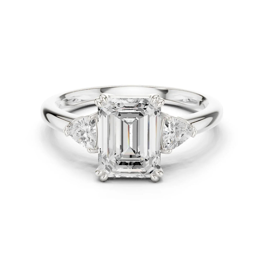 Emerald Diamond Three Stone Engagement Ring