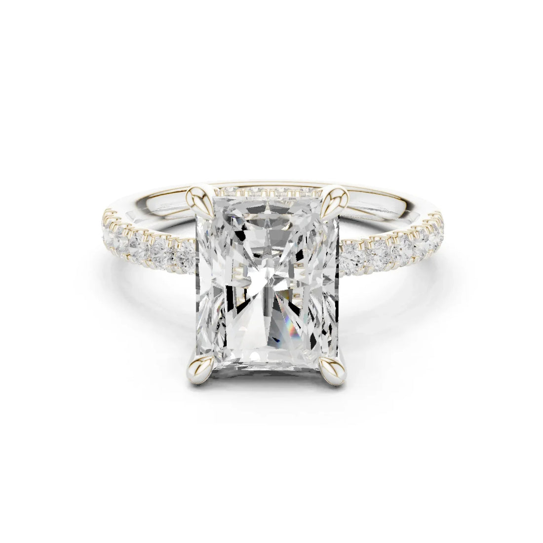 Radiant Diamond Hidden Halo Engagement Ring with Pave Band