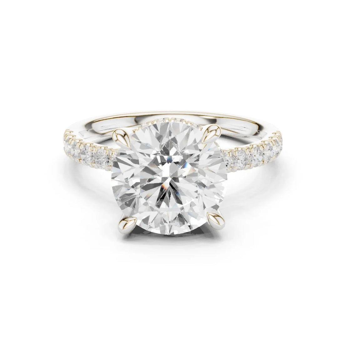 Round Diamond Hidden Halo Engagement Ring with Pave Band