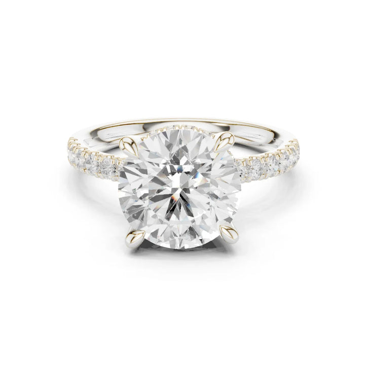 Round Diamond Hidden Halo Engagement Ring with Pave Band