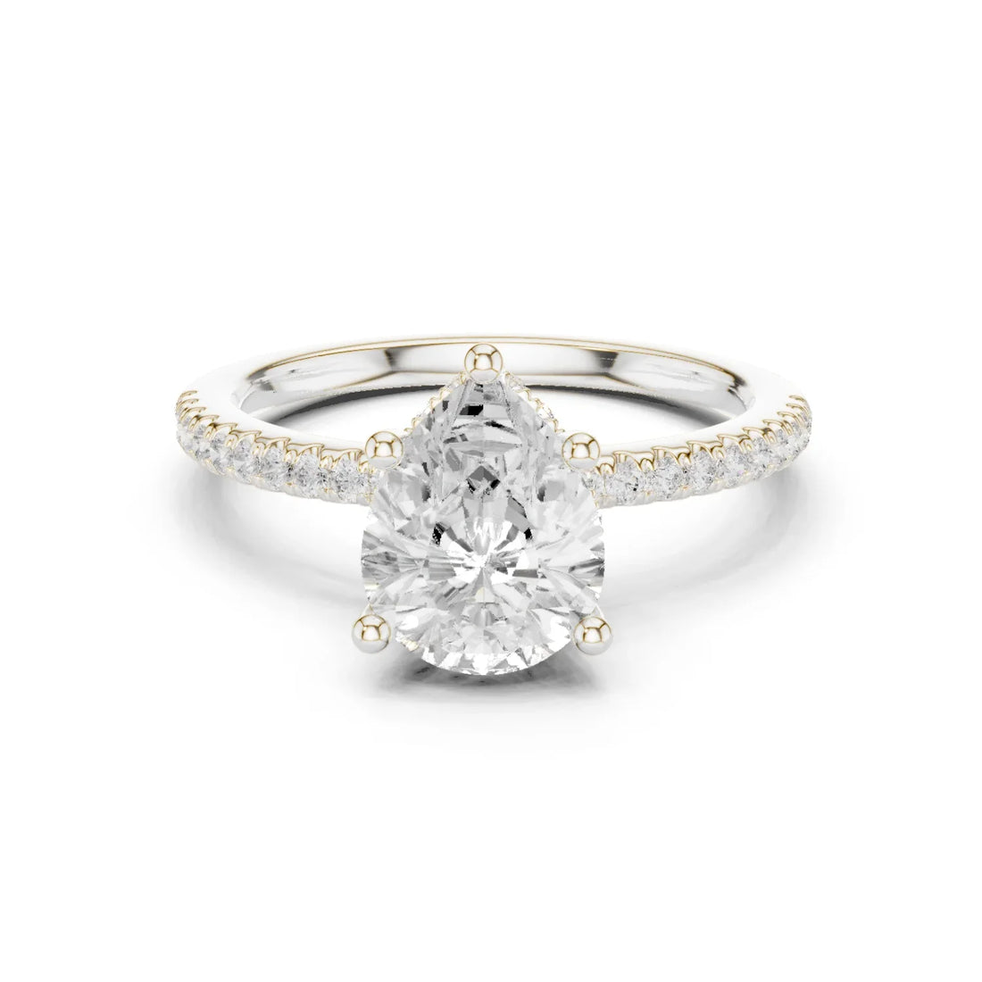 Hidden Halo Pear Cut Diamond Engagement Ring With Pave Band